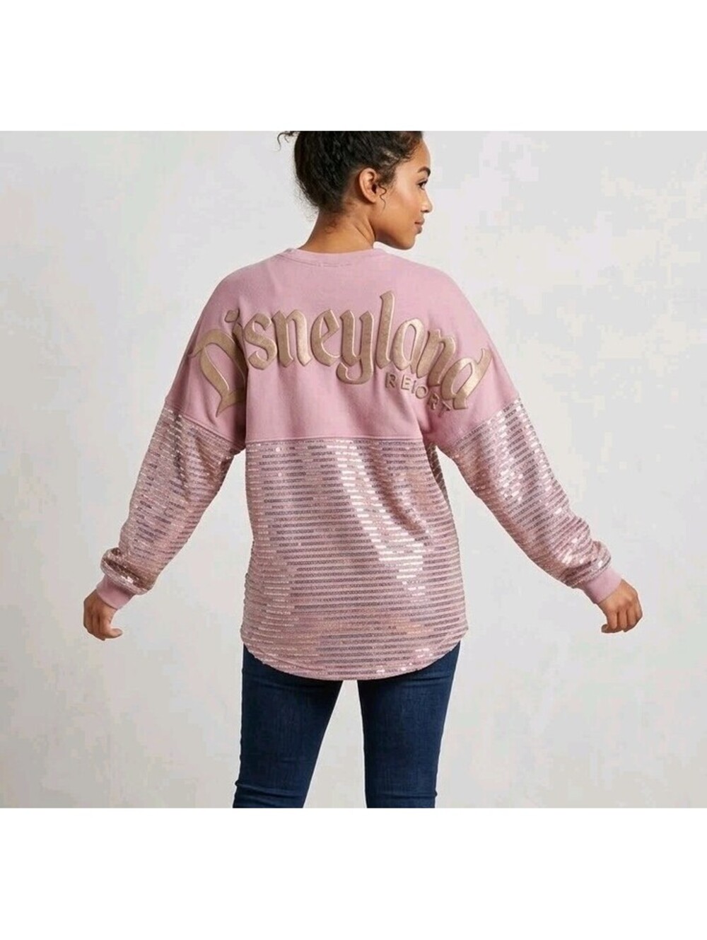 Disney Sweatshirt Womens S Pink Sequin Disneyland Resort Mickey Spirit Jersey